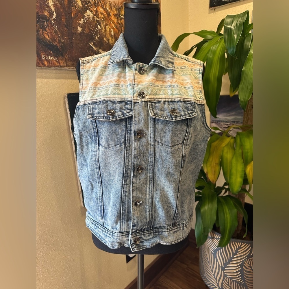 EUC Carbon Denim Jean Vest Women’s Sleeveless Southwest Sz S